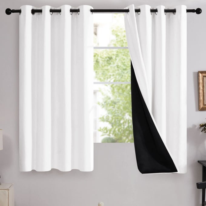 100 BLACKOUT CURTAINS WITH BLACK LINER THERMAL INSULATED NOISEREDUCING GROMMET DRAPES DOUBLELAYER ROOM DARKENING FOR BEDROOM NURSERY HOME OFFICE 2 PANELS PURE WHITE 52W X 63L