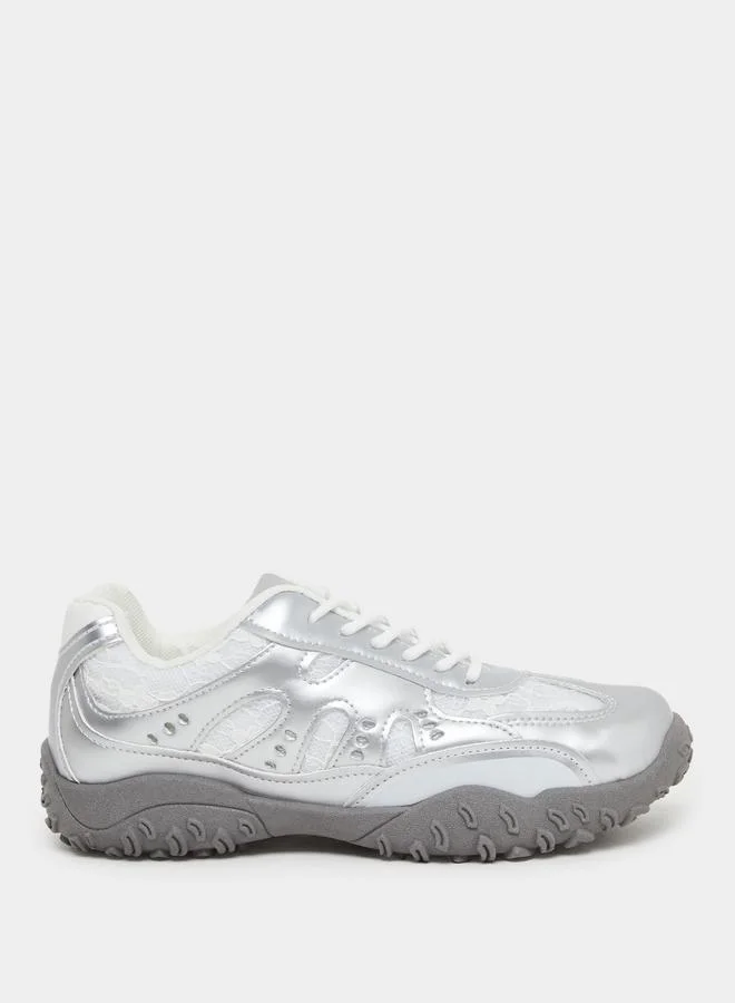 Styli Styli Metallic Spike Sole Lace Up Sneakers