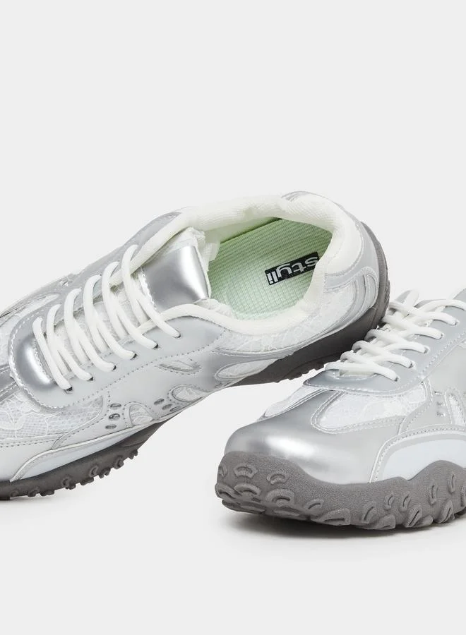 Styli Styli Metallic Spike Sole Lace Up Sneakers