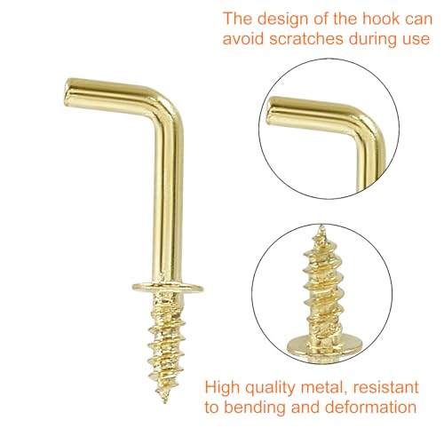 Seimneire 200 Pcs Gold 1/2 Inch / 12mm L Shaped Hooks, Small Cup Hooks Metal Hanging Hooks Kitchen Towel Hook, Screw in Hooks Decorative Wall Hooks for Photo Bracelets Jewelry - Image 4