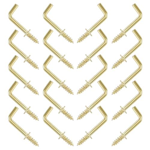 Seimneire 200 Pcs Gold 1/2 Inch / 12mm L Shaped Hooks, Small Cup Hooks Metal Hanging Hooks Kitchen Towel Hook, Screw in Hooks Decorative Wall Hooks for Photo Bracelets Jewelry - Image 1