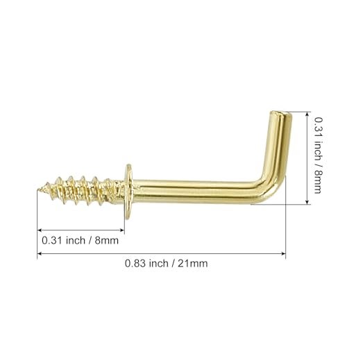 Seimneire 200 Pcs Gold 1/2 Inch / 12mm L Shaped Hooks, Small Cup Hooks Metal Hanging Hooks Kitchen Towel Hook, Screw in Hooks Decorative Wall Hooks for Photo Bracelets Jewelry - Image 3