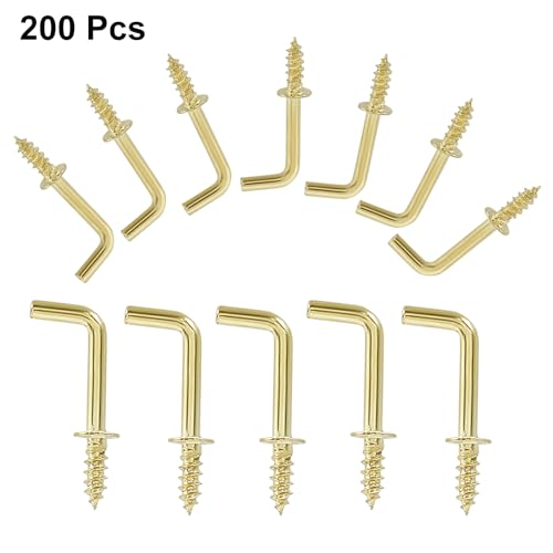 Seimneire 200 Pcs Gold 1/2 Inch / 12mm L Shaped Hooks, Small Cup Hooks Metal Hanging Hooks Kitchen Towel Hook, Screw in Hooks Decorative Wall Hooks for Photo Bracelets Jewelry - Image 2