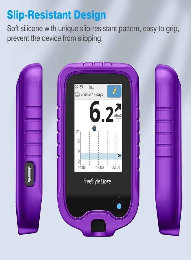 MEDMAX Silicone Case for Freestyle Libre 3 2 / Libre Reader, Lightweight Shockproof Anti Slip Protective Cover Soft Gel Skin with Raised Bezel (Purple) - Image 5