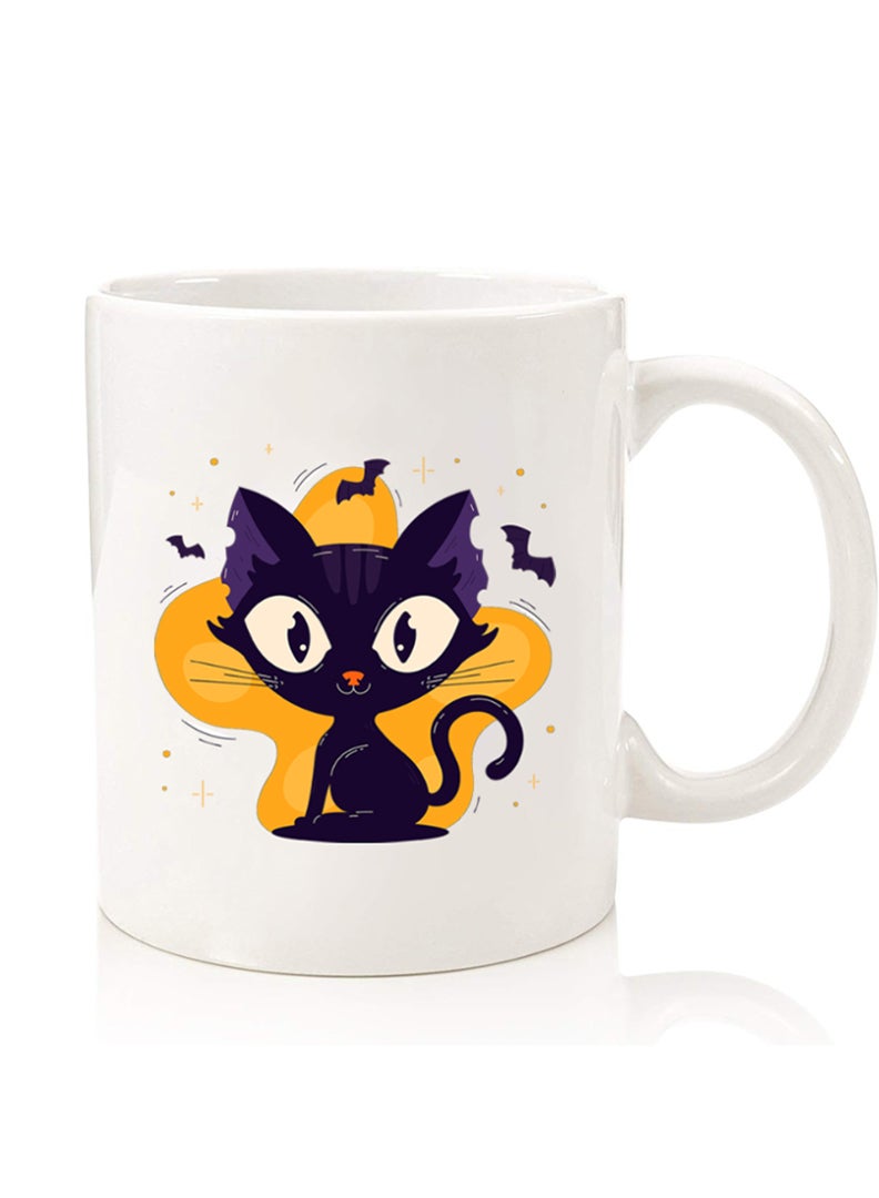 Theodor Premium Quality Two Sided Printed Coffee Mug Tea Cup For Home Office, Kids Men Women Black Cat Halloween - Image 1