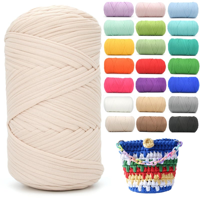 400g Tshirt Yarn for CrochetBeige T Shirt Soft Elastic Fabric Chunky Thick TShirt Crochet Yarn for Crocheting Knitting Beginner Hand Knitting for BagDIY CraftHome DecorBeige