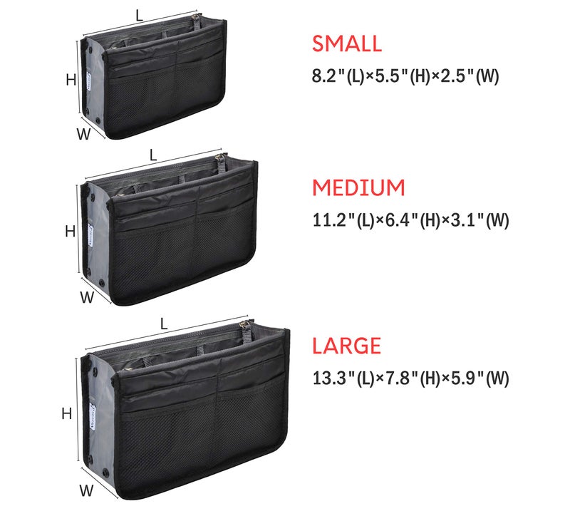 Vercord Purse Organizer Insert for Handbags Bag Organizers Inside Tote Pocketbook Women Nurse Nylon 13 Pockets Black Large - Image 3