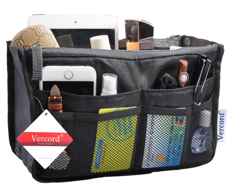 Vercord Purse Organizer Insert for Handbags Bag Organizers Inside Tote Pocketbook Women Nurse Nylon 13 Pockets Black Large - Image 2
