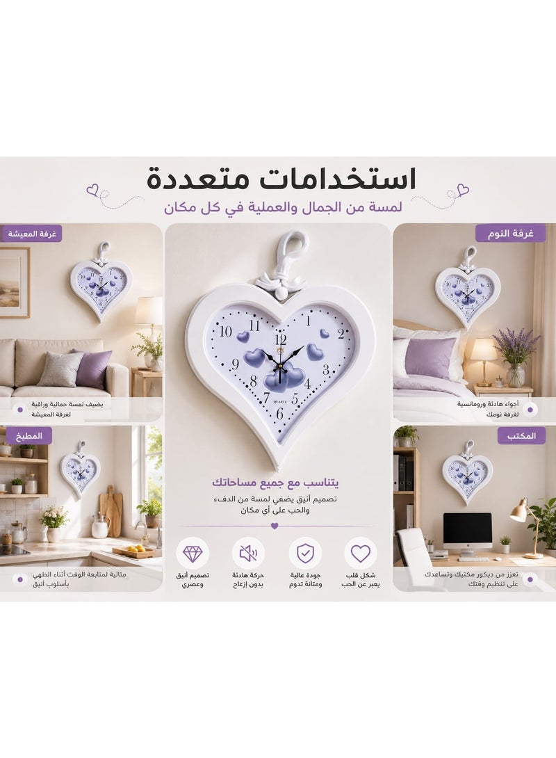 ساعة حائط ديكورية على شكل قلب بتصميم رومانسي أنيق - ساعة حائط كوارتز صامتة لغرفة النوم، غرفة المعيشة، المطبخ، والمكتب، هدية مثالية للمناسبات وأعياد الميلاد - Image 3