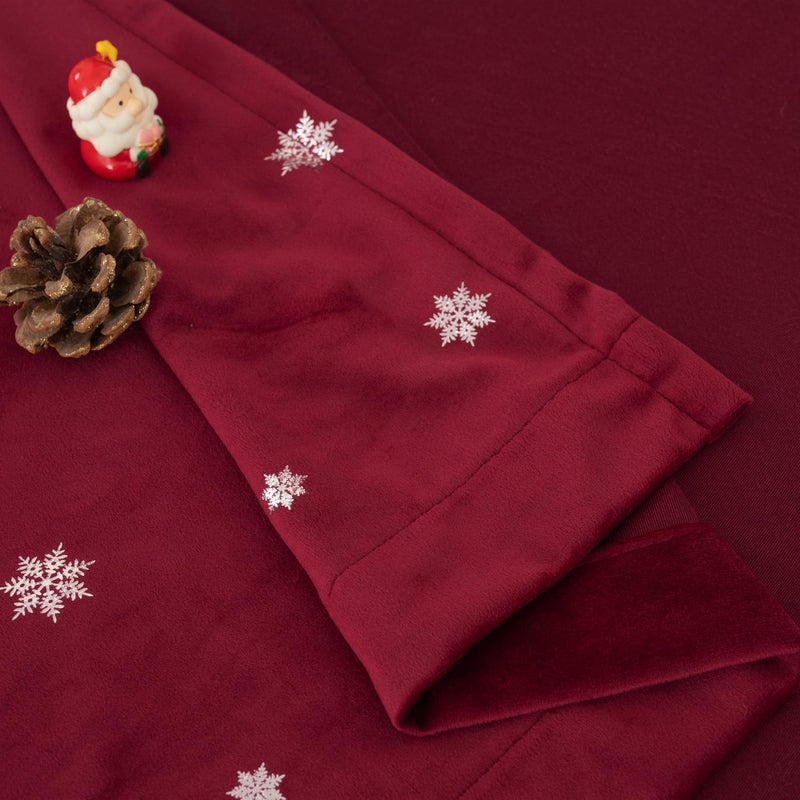 BGment Christmas Red Velvet Curtains 84 Inches Length, Luxury Thermal Insulated Blackout Curtains Back Tab and Rod Pocket Snow Silver Printed Panels for Living Room, Set of 2 Panels, 52 x 84 Inch - Image 5