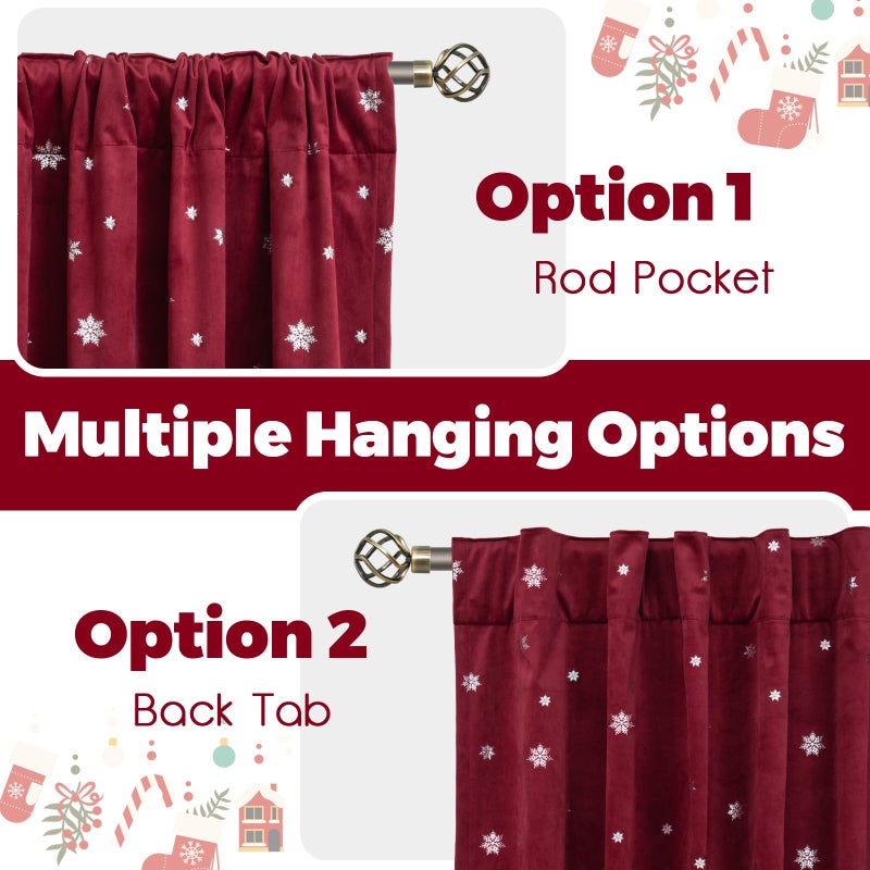 BGment Christmas Red Velvet Curtains 84 Inches Length, Luxury Thermal Insulated Blackout Curtains Back Tab and Rod Pocket Snow Silver Printed Panels for Living Room, Set of 2 Panels, 52 x 84 Inch - Image 3