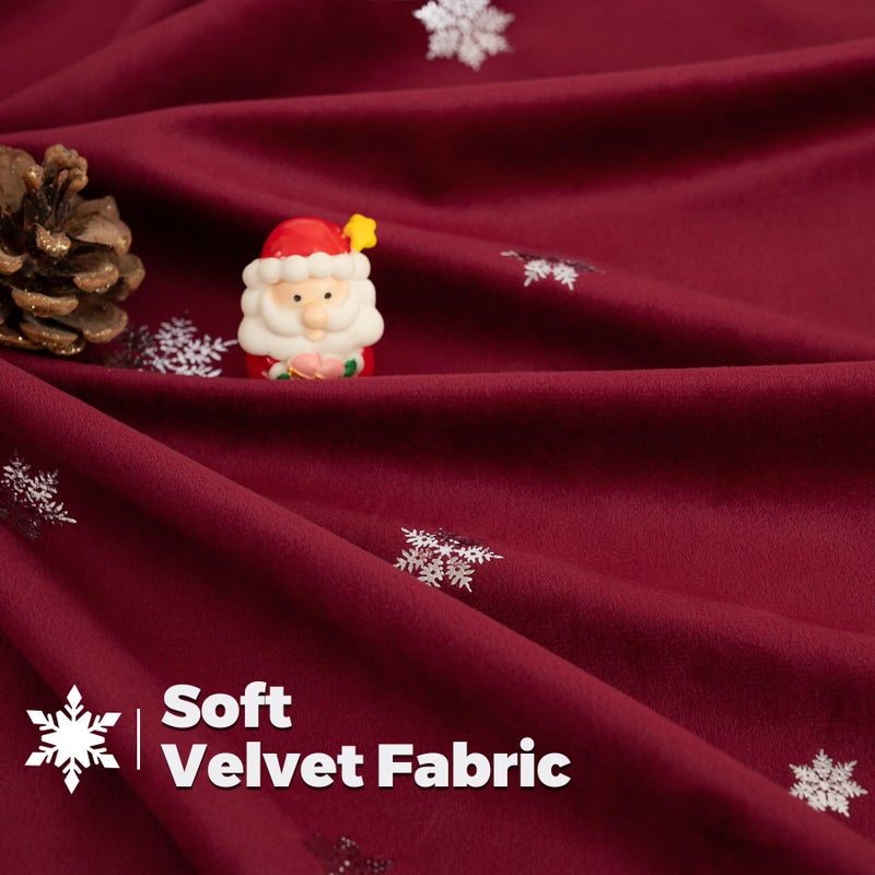BGment Christmas Red Velvet Curtains 84 Inches Length, Luxury Thermal Insulated Blackout Curtains Back Tab and Rod Pocket Snow Silver Printed Panels for Living Room, Set of 2 Panels, 52 x 84 Inch - Image 4