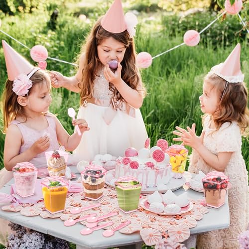 Mifoci 150 Pcs 5 oz Pink Plastic Dessert Cups with Lids and Spoons Valentine Mini Clear Reusable Yogurt Parfait Appetizer Cup for Wedding Baby Shower Party Picnic Dessert Fruit Pudding Ice Cream Cake - Image 3