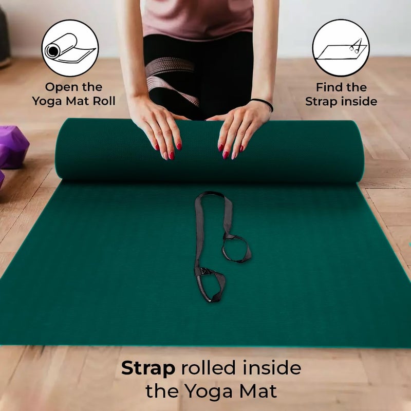 Vifitkit VFK by Yogarise Yoga & Exercise Mat, Anti-Slip Fitness Mat with Carry Strap for Home, Gym, Meditation, Pilates, Stretching & Floor Exercises, Lightweight Mat for Men, Women & Kids (Bottle Green, 4mm) - Image 3