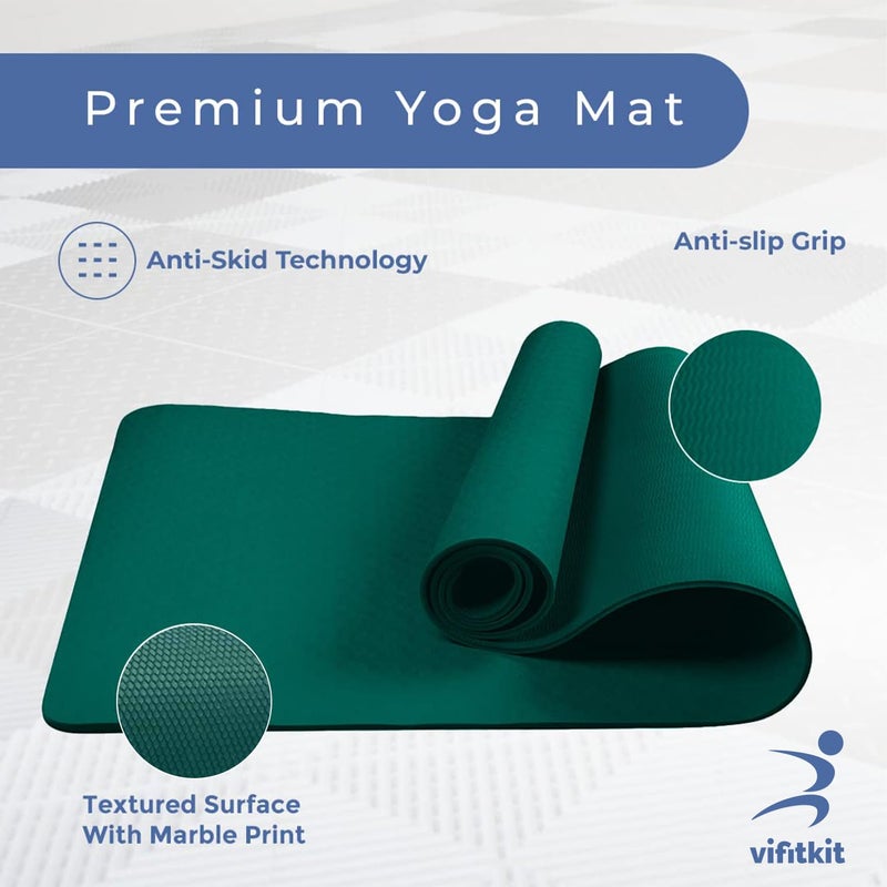 Vifitkit VFK by Yogarise Yoga & Exercise Mat, Anti-Slip Fitness Mat with Carry Strap for Home, Gym, Meditation, Pilates, Stretching & Floor Exercises, Lightweight Mat for Men, Women & Kids (Bottle Green, 4mm) - Image 2