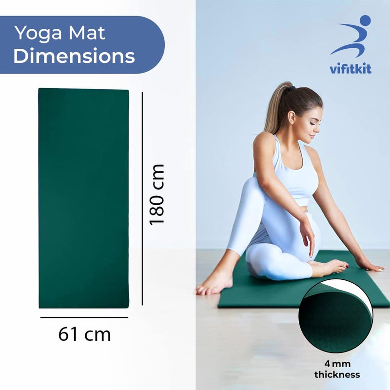 Vifitkit VFK by Yogarise Yoga & Exercise Mat, Anti-Slip Fitness Mat with Carry Strap for Home, Gym, Meditation, Pilates, Stretching & Floor Exercises, Lightweight Mat for Men, Women & Kids (Bottle Green, 4mm) - Image 4
