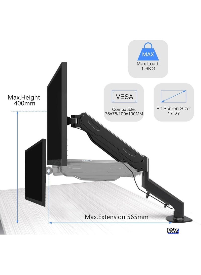 TIGER 17-27 Inch LCD Monitor Stand with Gas Spring, 360° Rotatable, Height Adjustable Swivel, VESA 75x75/100x100mm - MD81 Monitor Arm for Ergonomic Workspace Setup  - Image 2