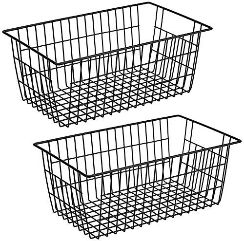 SANNO Freezer Baskets Wire Storage Baskets Closet Baskets Bin Farmhouse Organizer Storage Bins Large Organizer Bins for Home Office Bathroom Pantry Organization Storage Black Set of 2 157