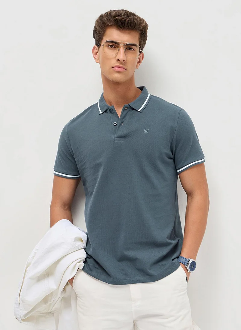 أوربانو فاشن Urbano Fashion Men's Dark Grey Solid Regular Fit Half Sleeve Cotton Polo T-Shirt