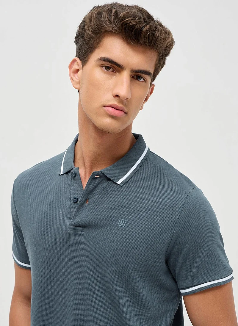 Urbano Fashion  Urbano Fashion Men's Dark Grey Solid Regular Fit Half Sleeve Cotton Polo T-Shirt for Men | Best Price UAE