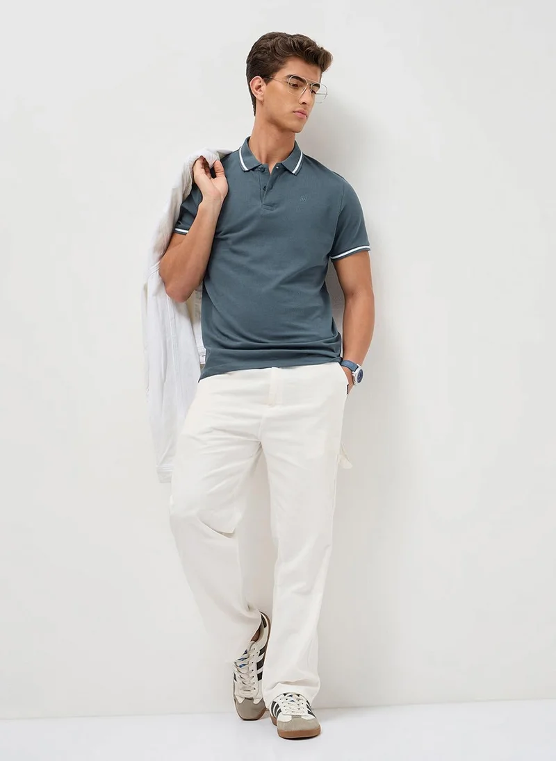 Urbano Fashion  Urbano Fashion Men's Dark Grey Solid Regular Fit Half Sleeve Cotton Polo T-Shirt for Men | Best Price UAE