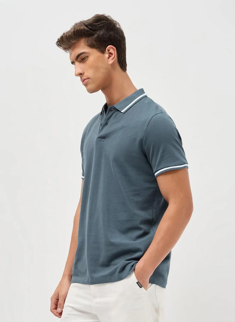 أوربانو فاشن Urbano Fashion Men's Dark Grey Solid Regular Fit Half Sleeve Cotton Polo T-Shirt