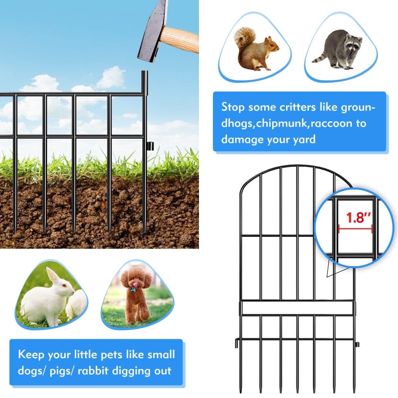 Adavin Animal Barrier Garden Fence,15 Pack Black 12''L x 25" H no dig Fence, Underground dig Protection for Dog Rabbits Rustproof Metal Wire Panel Border, 15 ft Ground Stakes for Outdoor Patio - Image 2