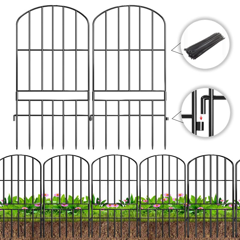 Adavin Animal Barrier Garden Fence,15 Pack Black 12''L x 25" H no dig Fence, Underground dig Protection for Dog Rabbits Rustproof Metal Wire Panel Border, 15 ft Ground Stakes for Outdoor Patio - Image 1