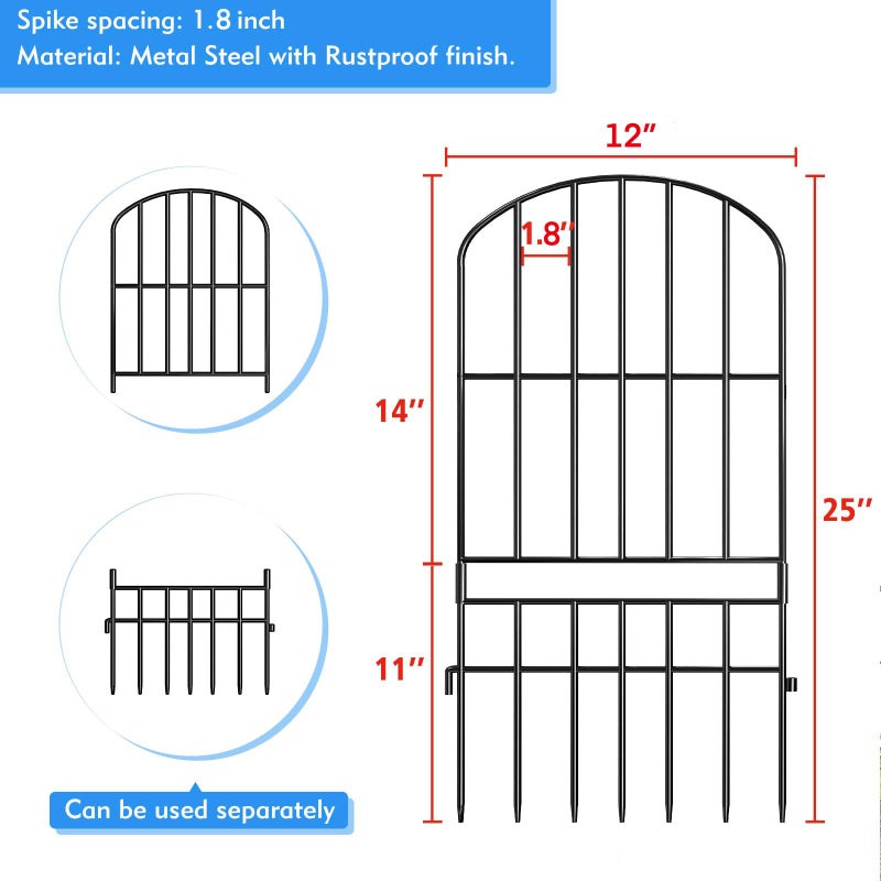 Adavin Animal Barrier Garden Fence,15 Pack Black 12''L x 25" H no dig Fence, Underground dig Protection for Dog Rabbits Rustproof Metal Wire Panel Border, 15 ft Ground Stakes for Outdoor Patio - Image 3
