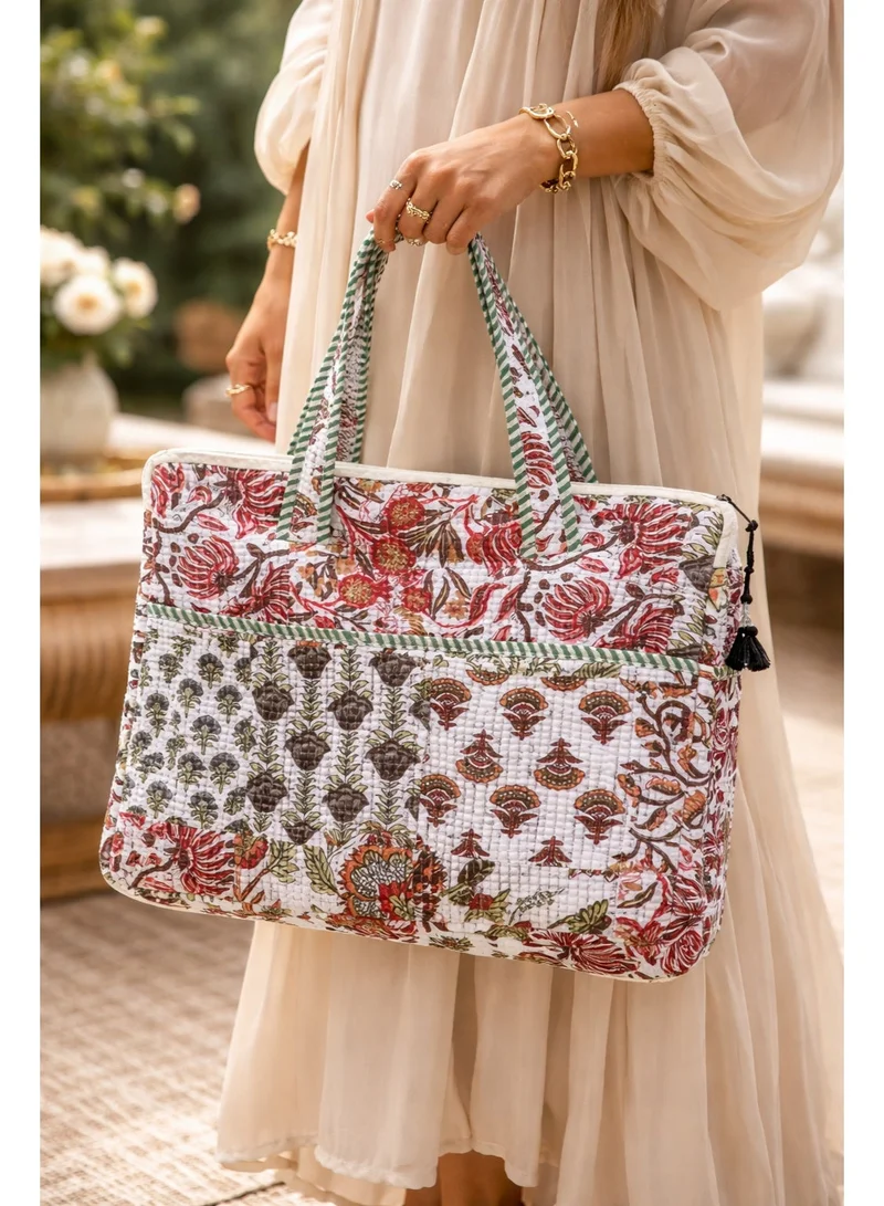 Tohfa Luxe Tohfa Luxe Botanica Heritage Laptop Bag Hand Block Printed Quilted Cotton 50x40cm