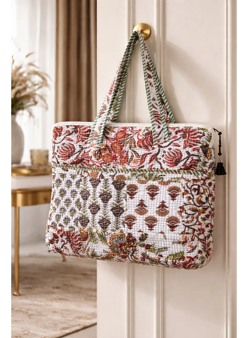 Tohfa Luxe Tohfa Luxe Botanica Heritage Laptop Bag Hand Block Printed Quilted Cotton 50x40cm