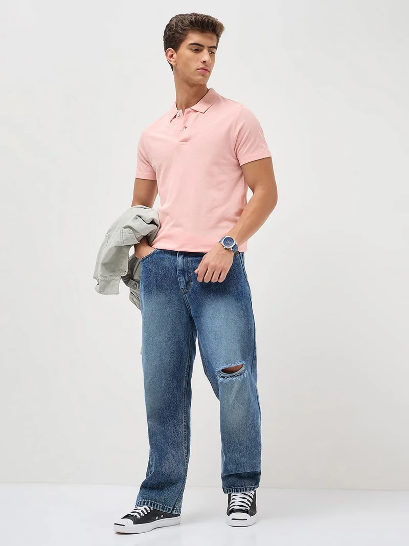 Urbano Fashion  Urbano Fashion Men's Dusty Pink Solid Regular Fit Half Sleeve Cotton Polo T-Shirt  | Best Price UAE
