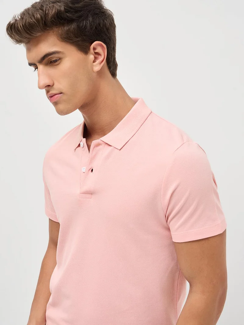 Urbano Fashion  Urbano Fashion Men's Dusty Pink Solid Regular Fit Half Sleeve Cotton Polo T-Shirt  | Best Price UAE