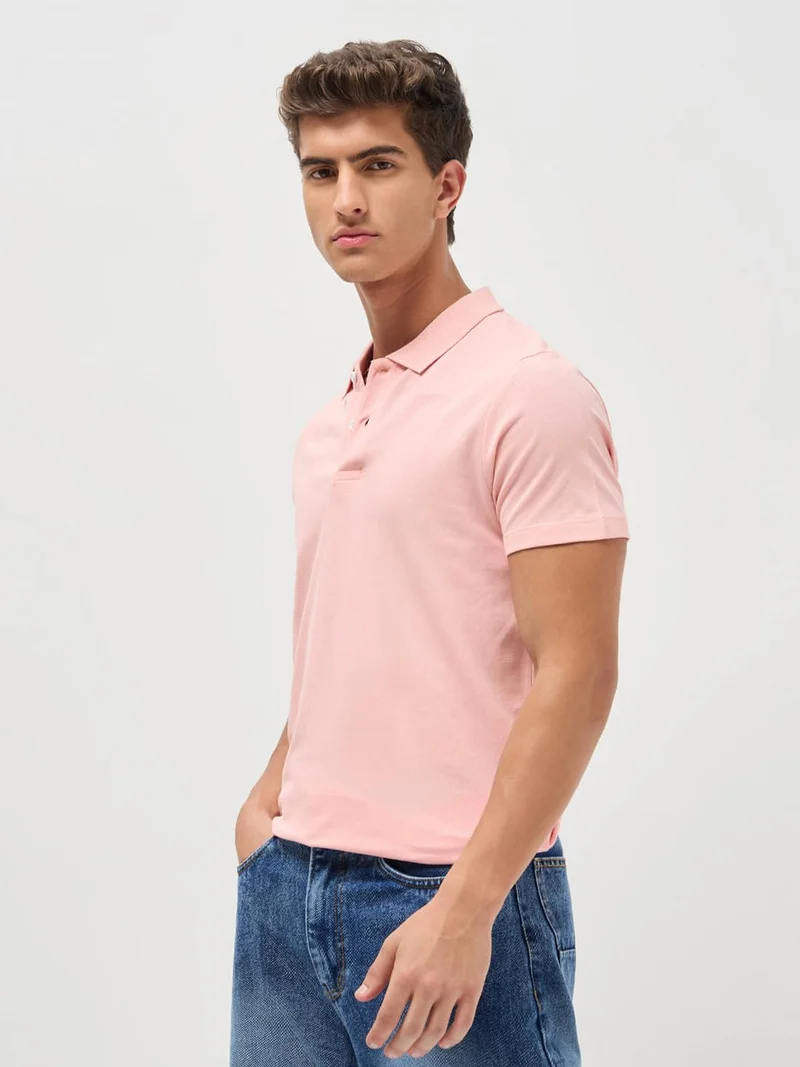 Urbano Fashion  Urbano Fashion Men's Dusty Pink Solid Regular Fit Half Sleeve Cotton Polo T-Shirt  | Best Price UAE