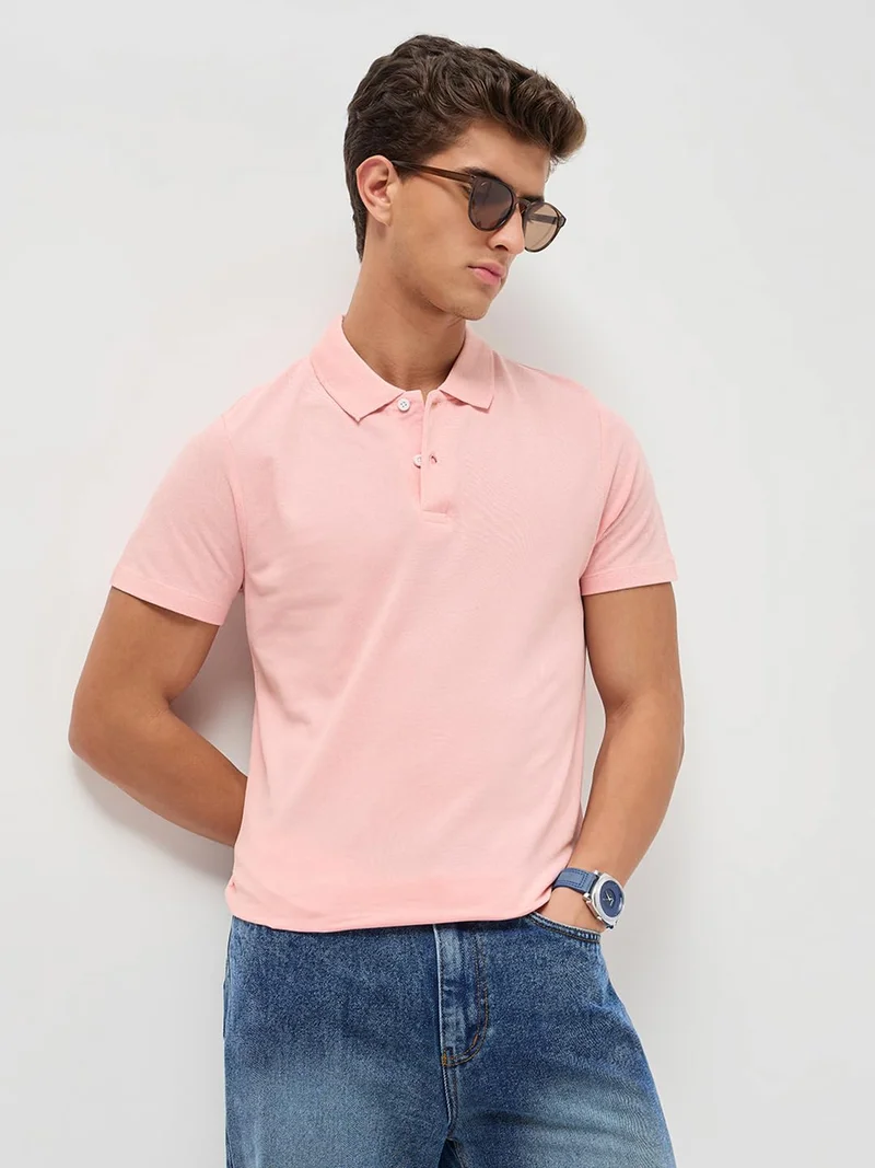 Urbano Fashion Men's Dusty Pink Solid Regular Fit Half Sleeve Cotton Polo T-Shirt