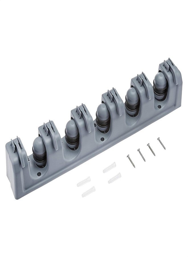 CLAPONE Mop and Broom Holder Plastic 5 Slot with 6 Hooks Mop and Broom Holder/Mop Stick Holder Wall Mounted/Holder/Broom Stand/Mop Hanger for Home/Office/Hotels/Stick Storage Rack(Grey) - Image 5