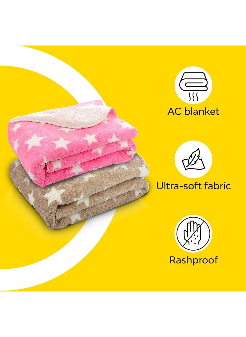 My NewBorn - MY NEWBORN by 10 CLUB Baby Blankets Newborn 0-2 years Set of 2 (Brown & Pink) | Ultrasoft Baby Blanket for Babies | Fleece | Fluffy | Baby Shower Gift - Image 1
