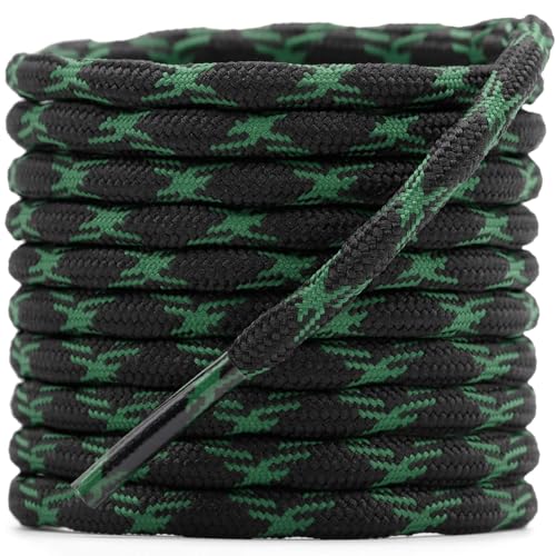 DELELE 2 Pair Round Wave Shape Non Slip Heavy Duty and Durable Outdoor Climbing Shoelaces Black&Green Hiking Shoe Laces Shoestrings-47 inch - Image 1