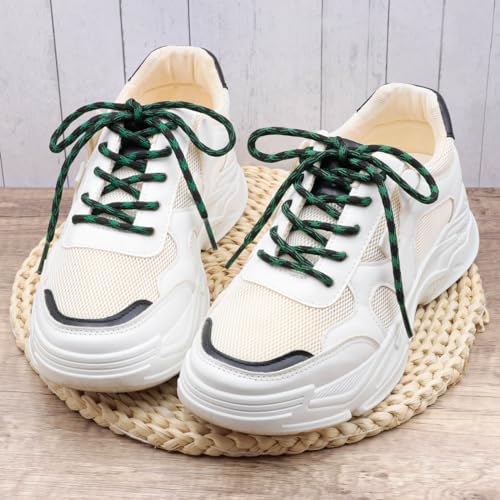 DELELE 2 Pair Round Wave Shape Non Slip Heavy Duty and Durable Outdoor Climbing Shoelaces Black&Green Hiking Shoe Laces Shoestrings-47 inch - Image 2