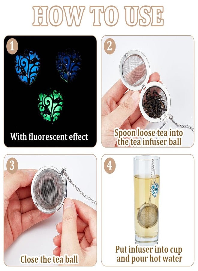 UNICRAFTALE 6Pcs Loose Tea Infuser Stainless Steel Loose Leaf Tea Ball Mesh Tea Strainer with Crystal Rhinestone Pendants and Heart Luminous Stone for Brew Tea, Spices & Seasoning - Image 3