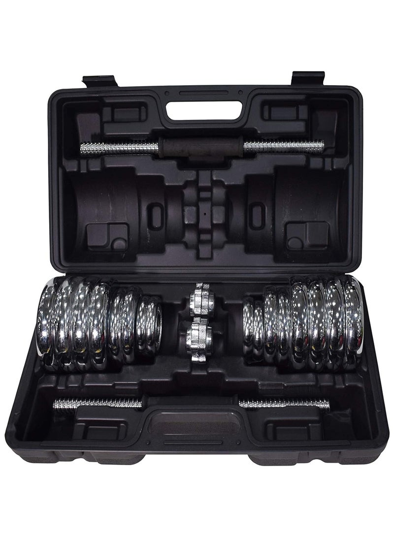 سكاي لاند مجموعة دمبل كروم قابلة للتعديل من سكاي لاند للبالغين - وزن 30 كجم مع مقابض مطلية بالكروم، وأطواق قفل نجمة آمنة، ومقبض مطاطي مانع للانزلاق - EM-9227-30 - Image 2