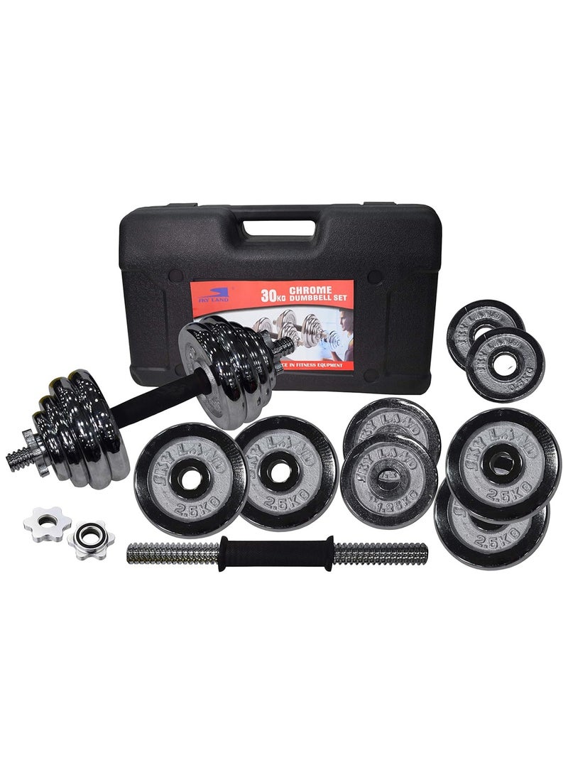 سكاي لاند مجموعة دمبل كروم قابلة للتعديل من سكاي لاند للبالغين - وزن 30 كجم مع مقابض مطلية بالكروم، وأطواق قفل نجمة آمنة، ومقبض مطاطي مانع للانزلاق - EM-9227-30 - Image 3