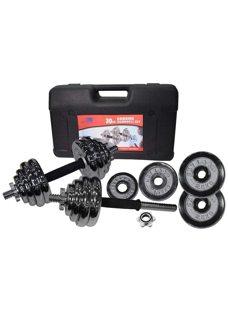 سكاي لاند مجموعة دمبل كروم قابلة للتعديل من سكاي لاند للبالغين - وزن 30 كجم مع مقابض مطلية بالكروم، وأطواق قفل نجمة آمنة، ومقبض مطاطي مانع للانزلاق - EM-9227-30 - Image 4