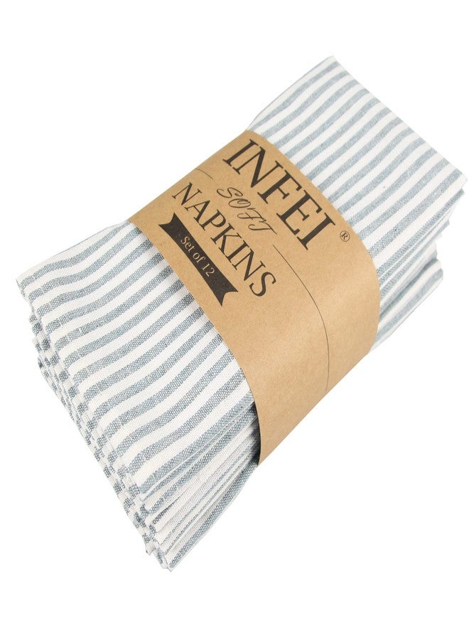 INFEI Plain Striped Cotton Linen Blended Dinner Cloth Napkins - Set of 12 (17 x 17 inches) - for Events & Home Use (Ocean) - Image 1