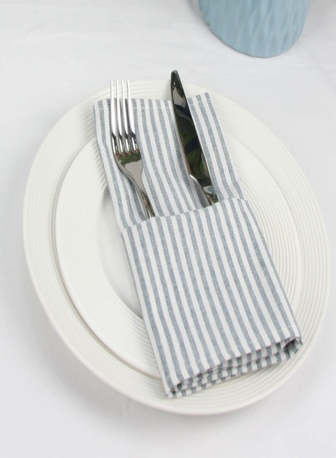 INFEI Plain Striped Cotton Linen Blended Dinner Cloth Napkins - Set of 12 (17 x 17 inches) - for Events & Home Use (Ocean) - Image 2