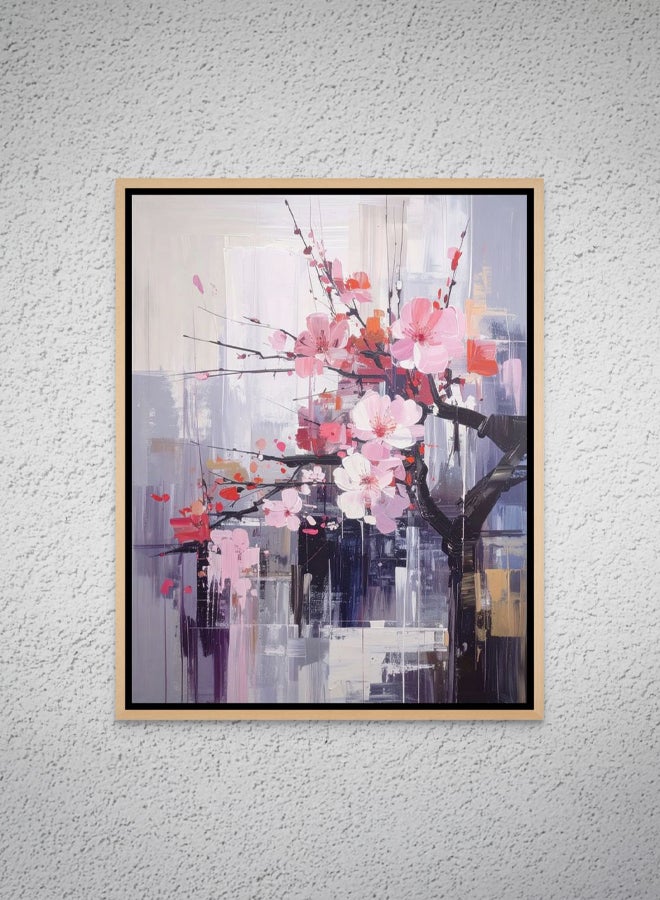 Art Decor Framed Canvas Portrait Print of Abstract Pink Blossom Branches Modern Floral Botanical Artwork Wall Décor for Living Room Bedroom Office Gifting Home Studio Hotels - Image 1