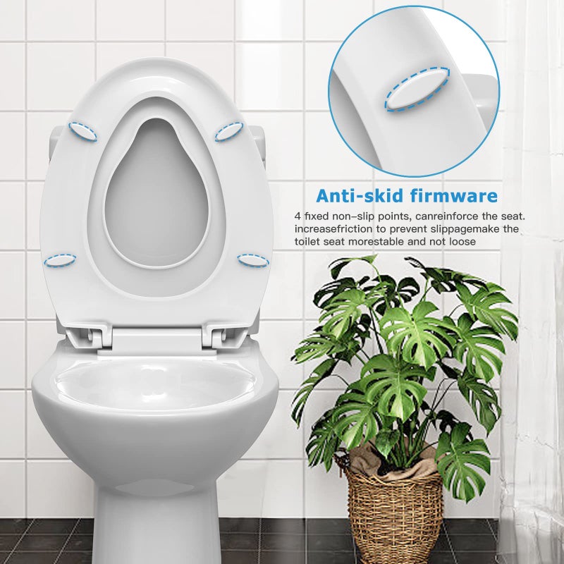 Hosslly Elongated Toilet Seat with Built in Potty Training Seat, Potty Training Toilet Seat for Toddlers, Magnetic Kids Seat and Cover, Slow Close and Never Loosen, Fits both Adult and Child, White, 19" - Image 2