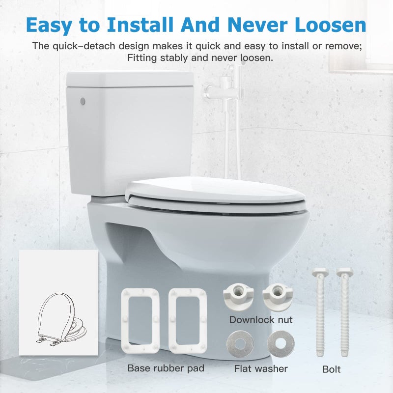 Hosslly Elongated Toilet Seat with Built in Potty Training Seat, Potty Training Toilet Seat for Toddlers, Magnetic Kids Seat and Cover, Slow Close and Never Loosen, Fits both Adult and Child, White, 19" - Image 5