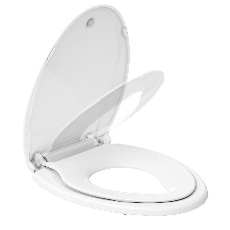 Hosslly Elongated Toilet Seat with Built in Potty Training Seat, Potty Training Toilet Seat for Toddlers, Magnetic Kids Seat and Cover, Slow Close and Never Loosen, Fits both Adult and Child, White, 19" - Image 1