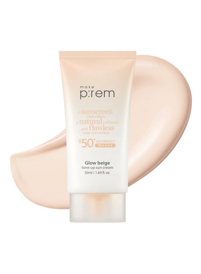 MAKEP:REM MAKE P:REM Glow Beige Tone Up Sunscreen, Foundation-Free Mineral Sunscreen, Skin Tone Correction, Lightweight, Korean Sunscreen, Korean Skin Care, SPF 50, 1.69 Fl. Oz. 50ml - Image 1
